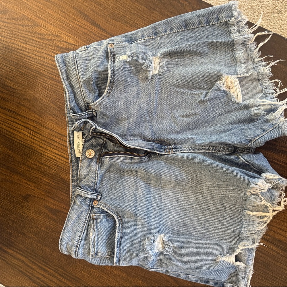 Distressed Blue Jean Shorts with Raw Hem